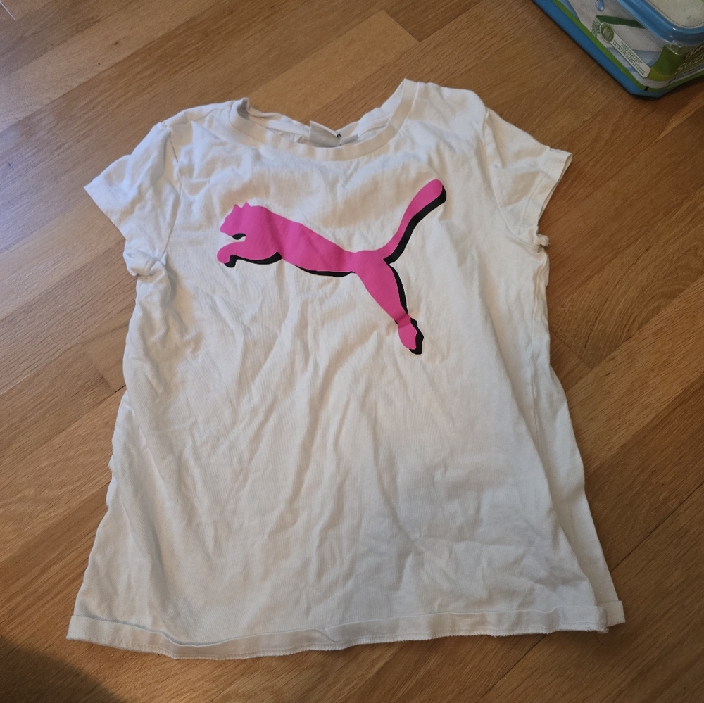 Puma Kids White and Pink T-Shirt Sz 10